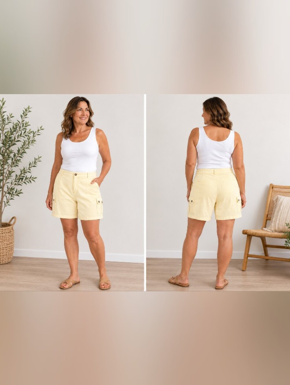 Studio Works Cargo Shorts Women's Size 16  Yellow Linen Blend